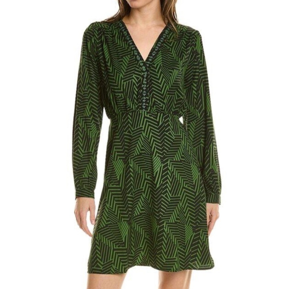 Anna Kay An’ge Orfyrie Dress Long Sleeves Green Tropical Print Lightweight Small